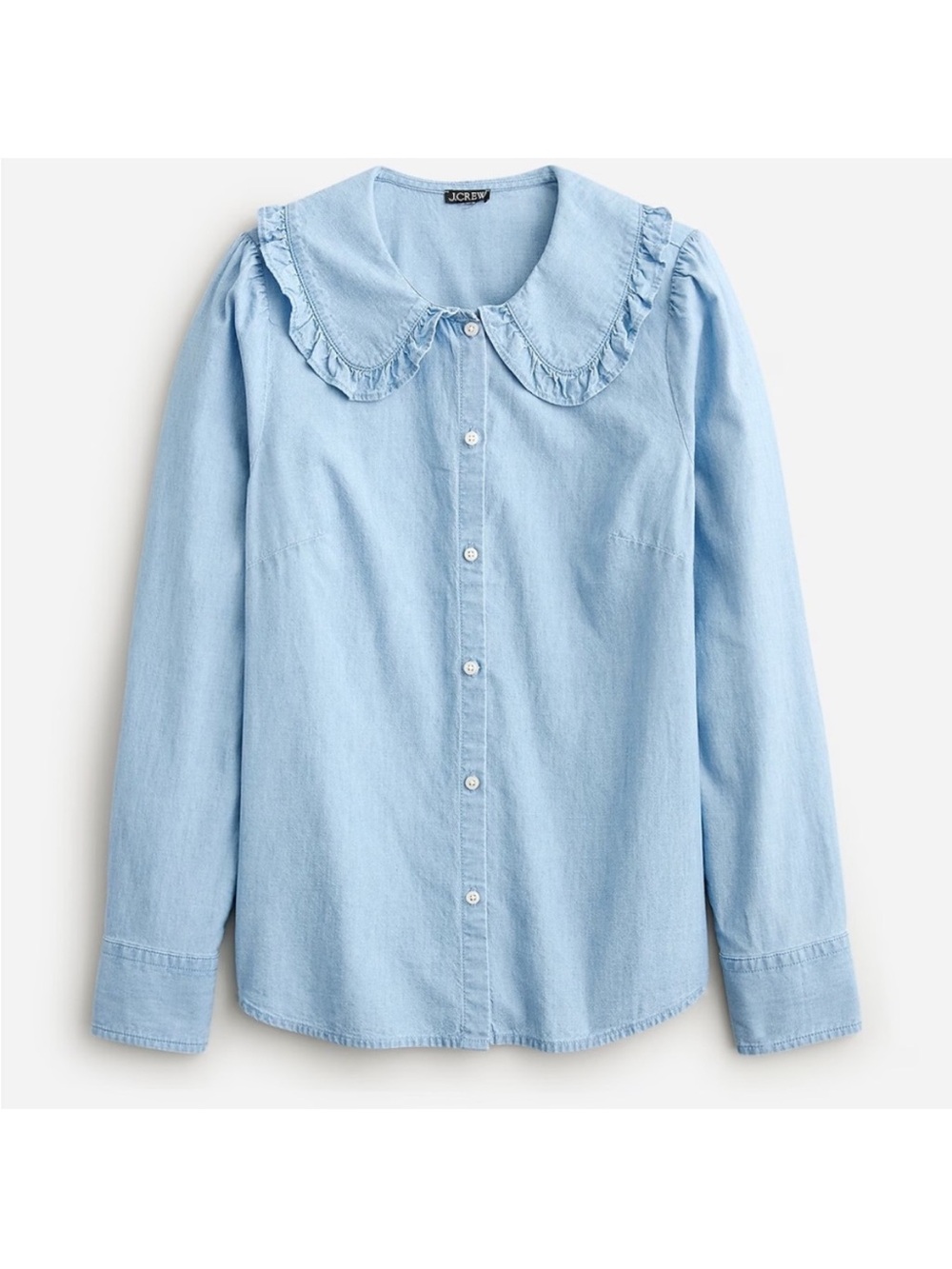 J. Crew Light Blue Ruffle-Collar Button-Down Shirt